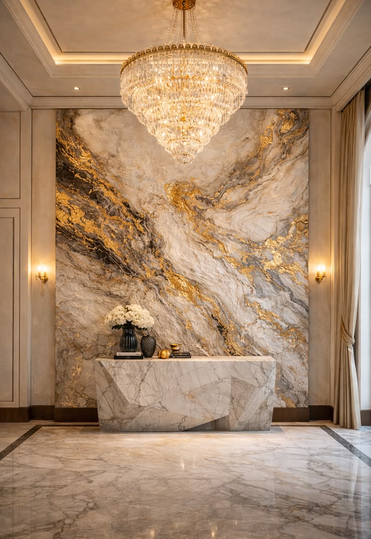 Đá marble và tranh đá tự nhiên ốp vách phòng khách cao cấp