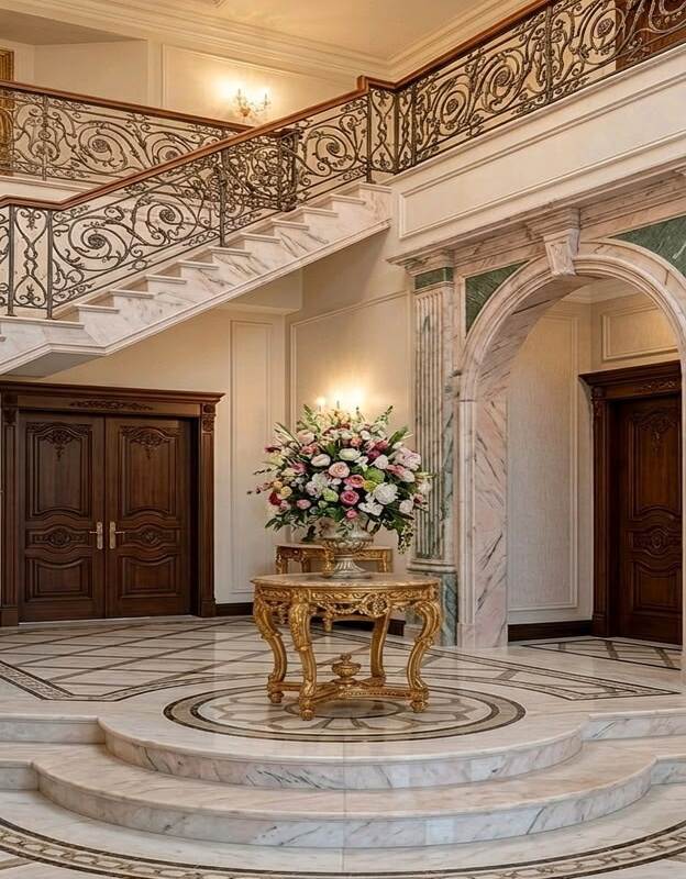 Cầu thang và sàn đá marble biệt thự Long Biên