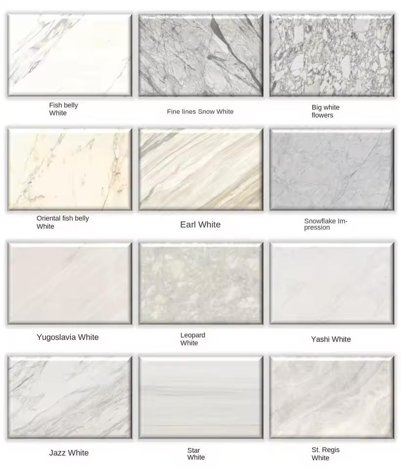 Các mẫu đá nhân tạo gốc thạch anh Quartz với màu sắc và hệ vân khác nhau